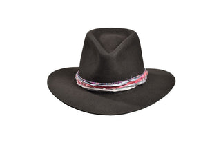 50/50 Dark Gray Fedora with Tourmaline Beads, Size 7 1/4
