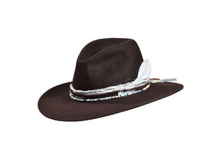 Beaver Fur, Dark Chocolate Fedora with Aquamarine Stones, Size 7 1/4