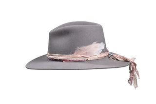 European Hare, Lavender Fedora with Ruby Gemstones, Size 7 1/4