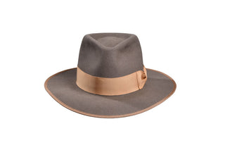 Natural Beaver Fedora with Grosgrain Ribbon & Bound Edge, Size 7 1/4