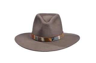 Natural Beaver Fedora Large Brim with Blue Pendleton Band, Size 7 1/2