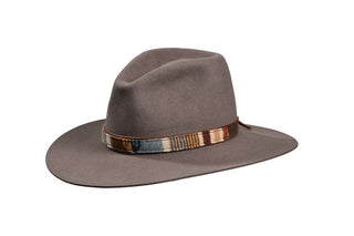 Natural Beaver Fedora Large Brim with Blue Pendleton Band, Size 7 1/2