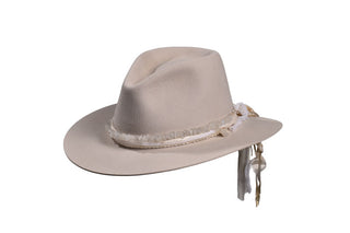 Silverbelly European Hare Fedora with Raw Moonstone Hatband, size 7 3/8