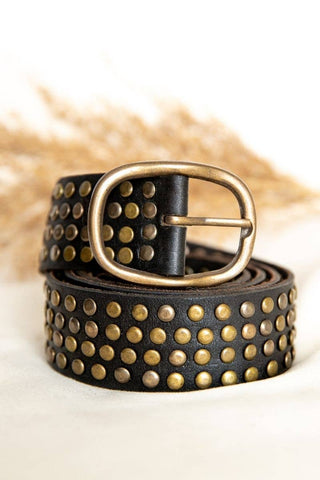 BLACK LEATHER BELT WITH WIDE STUDS