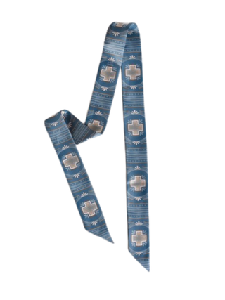Blue Cross Geometric Western Twilly Scarf: Boho Cowgirl Silk Style Scarf