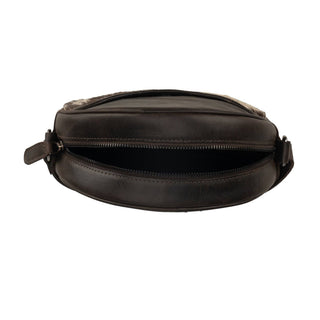 Luna Leather Round Crossbody Bag – Women's – Chestnut, Brown & Hair-On Brown: Brown