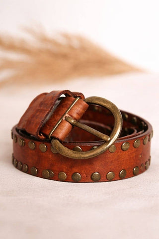 CIRIUS WIDE BROWN LEATHER BELT WITH STUDS