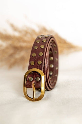 DRK BRN LEATHER BELT STUDS NAR