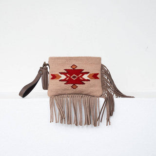 Crisálida Wool Leather Fringe Clutch