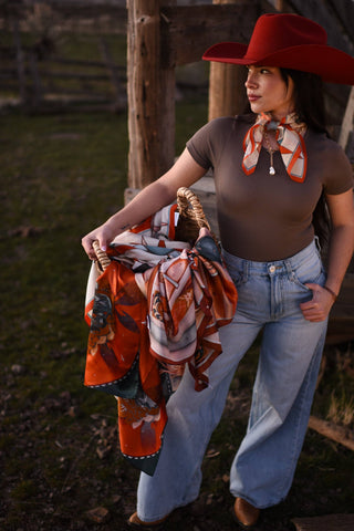 Frontier Blooms: 35x35 Western Mulberry Silk Wild Rag