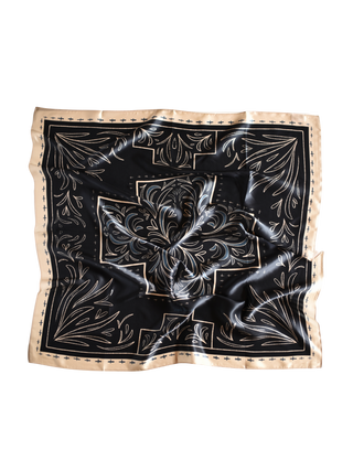 Midnight Vintage Cross: 35x35 Western Mulberry Silk Wild Rag