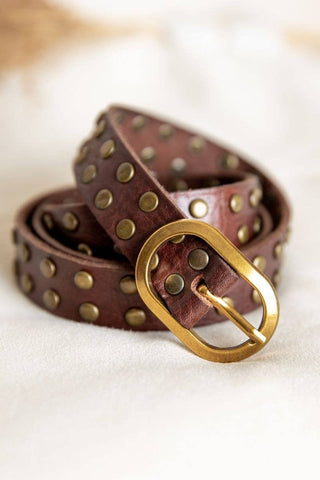 DRK BRN LEATHER BELT STUDS NAR