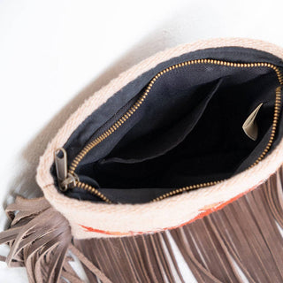 Crisálida Wool Leather Fringe Clutch