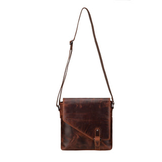 Noah Leather Crossbody Satchel Bag in Chestnut