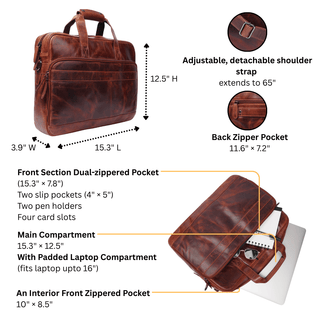 Sutton Leather Briefcase 16" Bag – Unisex – Chestnut