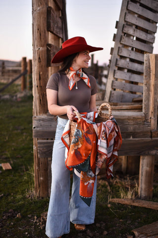 Frontier Blooms Wild Rag Western Silk Scarf