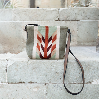 Tierra Verde Zapotec Wool Crossbody–Leather Trim