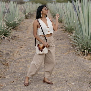 Copal Zapotec Wool Crossbody–Leather Fringe