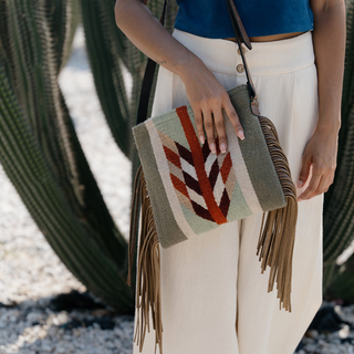 Tierra Verde Wool Fringe Crossbody–Handwoven Oaxaca