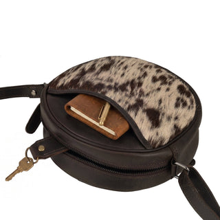 Luna Leather Round Crossbody Bag – Women's – Chestnut, Brown & Hair-On Brown: Brown