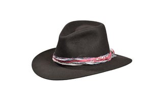 50/50 Dark Gray Fedora with Tourmaline Beads, Size 7 1/4