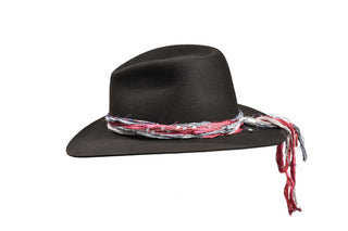 50/50 Dark Gray Fedora with Tourmaline Beads, Size 7 1/4