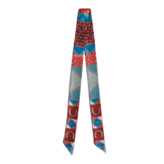 Frontier Patchwork Twilly Scarf in Rust: Boho Western Cowgirl Silky Scarf