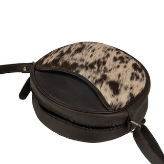 Luna Leather Round Crossbody Bag – Women's – Chestnut, Brown & Hair-On Brown: Hair-On Brown