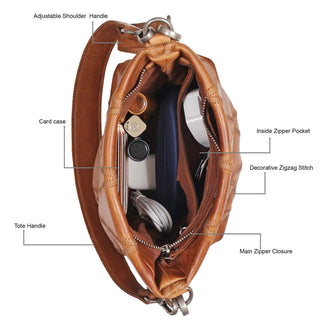 Ivy Diamond Leather Crossbody Bag: Cognac