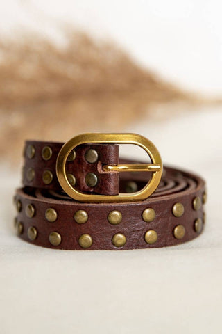DRK BRN LEATHER BELT STUDS NAR