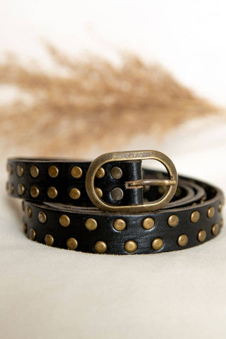 NARROW BLACK LEATHER BELT WITH STUDS