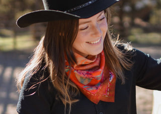 Rust Rodeo Red Floral Silk Western Cowgirl Wild Rag Scarf