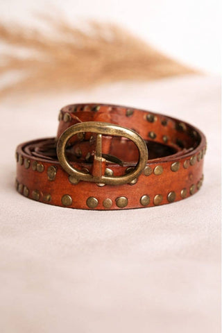 CIRIUS WIDE BROWN LEATHER BELT WITH STUDS