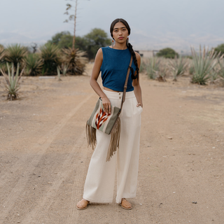 Tierra Verde Wool Fringe Crossbody–Handwoven Oaxaca