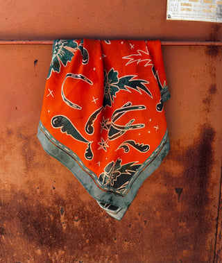 Spurs N’ Horseshoes in Rust Silk Western Cowgirl Wild Rag Scarf