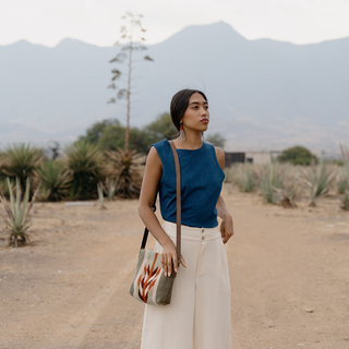 Tierra Verde Zapotec Wool Crossbody–Leather Trim