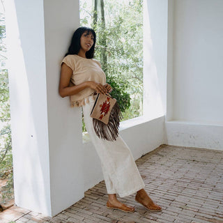 Crisálida Wool Leather Fringe Clutch