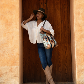 High Desert Wool Bucket Tote–Leather Strap