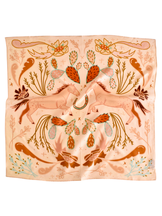 Wild Horse Prairies in Peach Cowgirl Wild Rag: Western Scarf Bandana Silk Tencel Wildrag Western Giftable