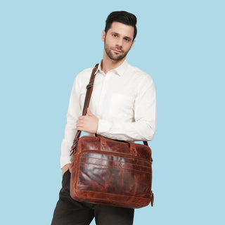 Sutton Leather Briefcase 16" Bag – Unisex – Chestnut