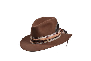 Pure Beaver , Cafe Fedora with Moonstone Beads, Size 7