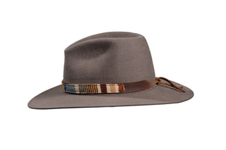 Natural Beaver Fedora Large Brim with Blue Pendleton Band, Size 7 1/2