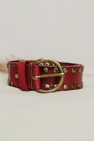 WIDE BURGUNDY LEATHER BELT CIRIUS STUDS