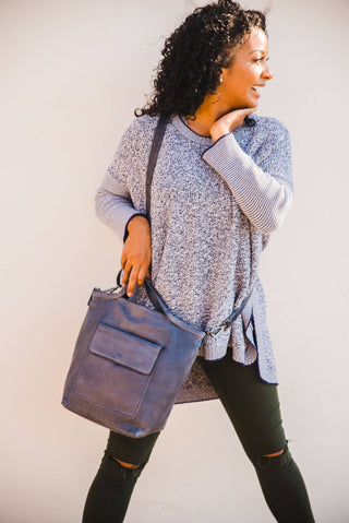 Bianca Handcrafted Leather Tote/Crossbody Bags: Charcoal