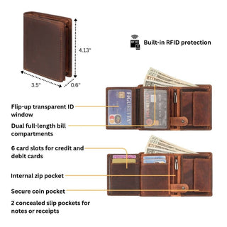 Philip Leather Trifold Wallet for Men in Chestnut