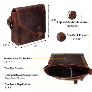 Noah Leather Crossbody Satchel Bag in Chestnut