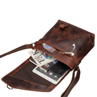 Noah Leather Crossbody Satchel Bag in Chestnut