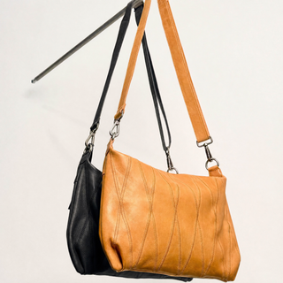 Avery Diamond Leather Crossbody Bag: Cognac