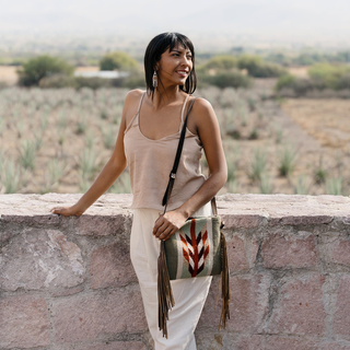 Tierra Verde Wool Fringe Crossbody–Handwoven Oaxaca