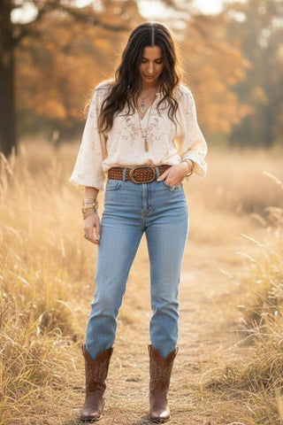 DARK BROWN LEATHER BELT WITH STUDS WIDE